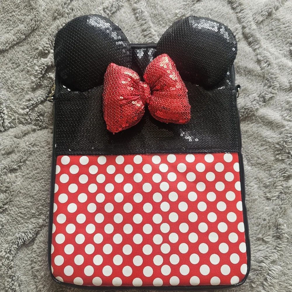 Minnie Mouse Disney Ipad/Tablet Bag Case red black sparkly Disney Parks NO Strap